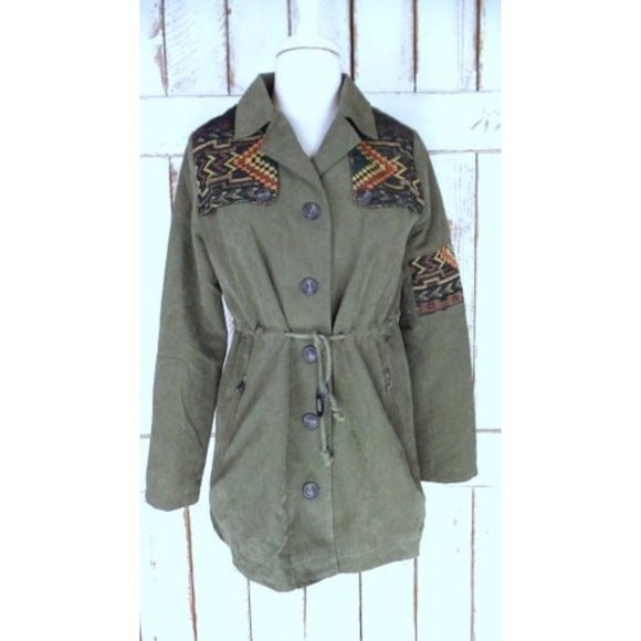 90s vintage army green tribal embroidered drawstring utility jacket - Picture 4 of 9